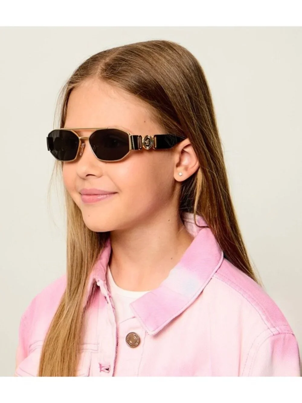 Versace Kids VK2003 151287 Sunglasses Gold Rectangle Frame, Dark Grey Lenses
